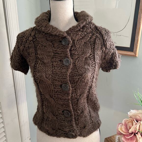 LILLY PULITZER Womens Sweater 4 Brown Short Sleeve Cardigan Chunky Preppy - Picture 1 of 10